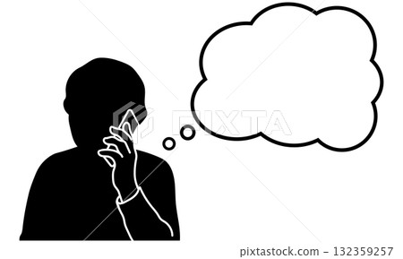 一個人在電話裡和別人說話時思考的剪影插圖 一個人在電話裡和別人說話時思考的剪影插圖 132359257