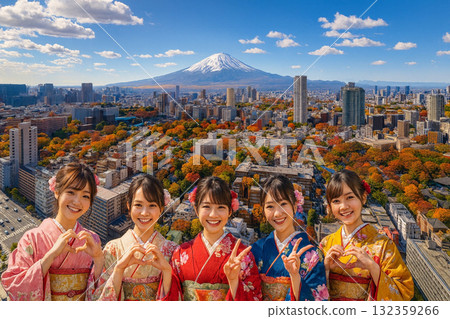 從新人高輪眺望富士山的秋葉 132359266