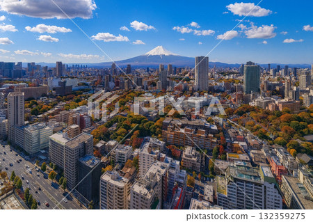Autumn leaves overlooking the cityscape towards Mount Fuji from New Man Takanawa Autumn leaves overlooking the cityscape towards Mount Fuji from New Man Takanawa 132359275