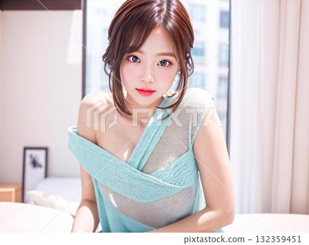 A young woman relaxing in the room A young woman relaxing in the room 132359451