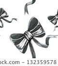Bows. Monochrome. Seamless pattern. Hand-drawn watercolor illustration isolated on a transparent background. For textiles, fabrics, and wallpaper 132359578