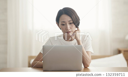 A woman who plays a personal computer A woman who plays a personal computer 132359711