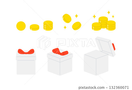 Set of coins and gift boxes [Vector illustration material] 132360071