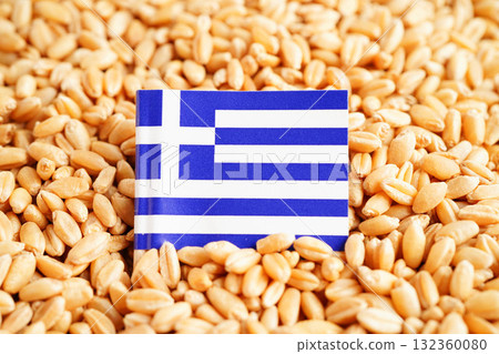 Greece flag on grain wheat, trade export and economy concept. 132360080
