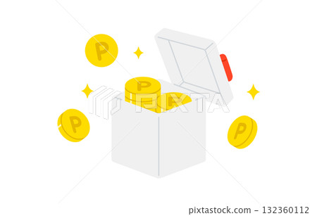 Point coin and gift box with lid open [Vector illustration material] 132360112