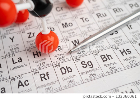Molecules chemical on a periodic table background. 132360361