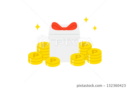 Piles of point coins and a gift box in front [Vector illustration material] 132360423