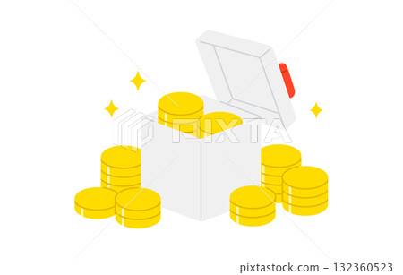 Piles of coins and a gift box with an open lid [Vector illustration material] 132360523