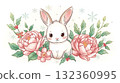 Rabbit and Peony 132360995