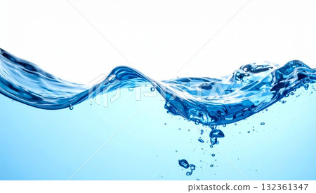 Moisturizing image for cleansing and beauty. A beautiful, refreshing background with waves and bubbles of clear blue water on a white background. Moisturizing image for cleansing and beauty. A beautiful, refreshing background with waves and bubbles of clear blue water on a white background. 132361347