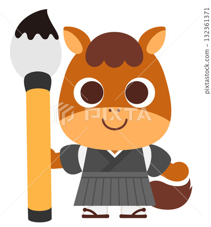 Horse character holding a big brush Horse character holding a big brush 132361371
