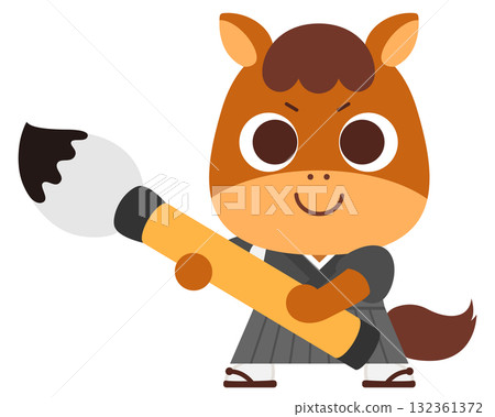 Horse character holding a big brush 132361372
