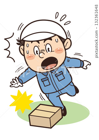 Illustration of a factory worker tripping over cardboard boxes or abandoned objects | Unsafe behavior, unsafe conditions, risk of falling, and industrial accidents Illustration of a factory worker tripping over cardboard boxes or abandoned objects | Unsafe behavior, unsafe conditions, risk of falling, and industrial accidents 132361648
