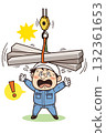 Illustration of a factory or site worker working at a dangerous crane under an unstable suspended load | Unsafe behavior, unsafe conditions, industrial accidents 132361653