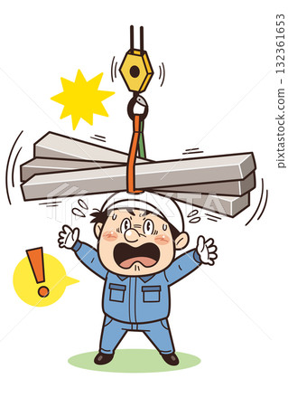 Illustration of a factory or site worker working at a dangerous crane under an unstable suspended load | Unsafe behavior, unsafe conditions, industrial accidents Illustration of a factory or site worker working at a dangerous crane under an unstable suspended load | Unsafe behavior, unsafe conditions, industrial accidents 132361653