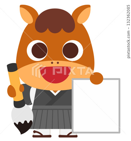 拿著畫筆和紙的馬角色 拿著畫筆和紙的馬角色 132362085