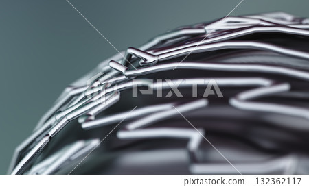 Abstract chrome structure made of sharp geometric lines and reflective surfaces Abstract chrome structure made of sharp geometric lines and reflective surfaces 132362117