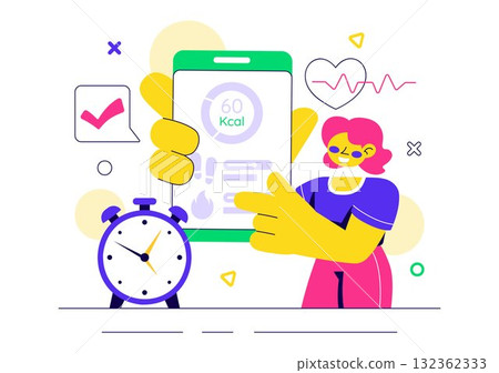Mobile Health Tracker App Illustration Featuring Telemedicine Device For Heartbeat, Temperature, And Body Activity Monitoring To Mental Wellness 132362333
