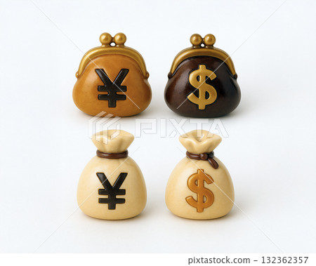 一組帶有 ¥ 和 $ 標記的零錢包和包圖標 一組帶有 ¥ 和 $ 標記的零錢包和包圖標 132362357