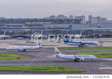 Haneda Airport at dusk, airplane landing, Ota Ward, Tokyo 132362429