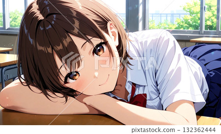 教室裡穿著夏裝的高中女生 132362444