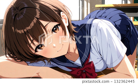 教室裡穿著水手服的高中女生 132362445