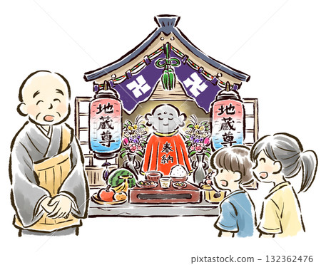 參觀地藏本教的孩子們和迎接他們的僧侶 132362476