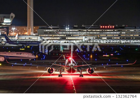 Haneda Airport at night, airplane taxiing, Ota Ward, Tokyo 132362764