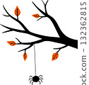 a wooden silhouette with a Halloween spider hanging from it 132362815