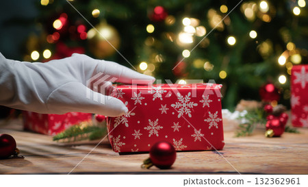 Santa Claus leaving his gifts under the tree Santa Claus leaving his gifts under the tree 132362961