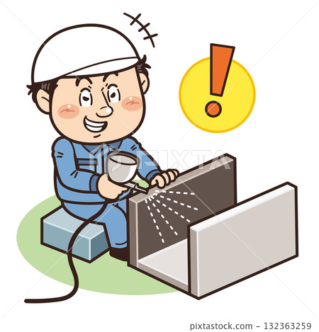 Illustration of a factory worker painting with an airbrush without wearing protective equipment | Unsafe behavior, unsafe conditions, and industrial accidents Illustration of a factory worker painting with an airbrush without wearing protective equipment | Unsafe behavior, unsafe conditions, and industrial accidents 132363259