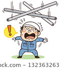 Illustration of factory and site workers surprised by falling or flying objects such as materials and pipes | Unsafe behavior, unsafe conditions, and industrial accidents 132363263