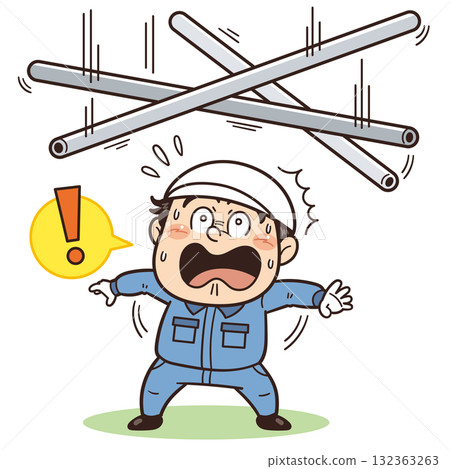 Illustration of factory and site workers surprised by falling or flying objects such as materials and pipes | Unsafe behavior, unsafe conditions, and industrial accidents Illustration of factory and site workers surprised by falling or flying objects such as materials and pipes | Unsafe behavior, unsafe conditions, and industrial accidents 132363263