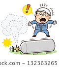 Illustration of a factory worker panicking after a cylinder falls over | Unsafe behavior, unsafe situation, risk, danger 132363265