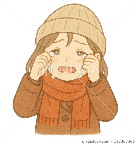 [人物] 一位身穿外套的女子喜極而泣的插圖 132363368