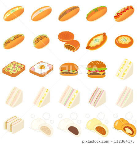 Delicatessen bread and Chinese bun icon set Delicatessen bread and Chinese bun icon set 132364173