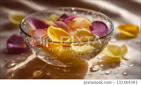 花瓣與水的完美和諧，舒緩身心的水療概念 132364361