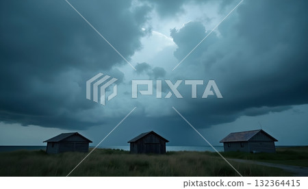 Dramatic Tropical Storm Approaching The Lonely Coastal Retreat 132364415