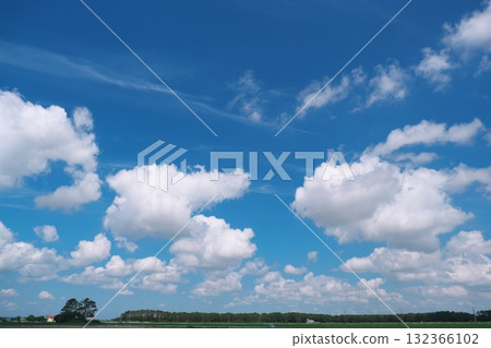 Cottony clouds floating in the summer sky 132366102