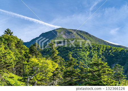 從杜鵑花岔路口眺望前廣岳和小廣岳。攀登南阿爾卑斯山的廣岳和兔岳。 從杜鵑花岔路口眺望前廣岳和小廣岳。攀登南阿爾卑斯山的廣岳和兔岳。 132366126