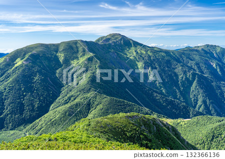 View of Mt. Kamikawachi and Mt. Minami from the summit of Mt. Koshoji. Climbing Mt. Hijiri and Mt. Usagi in the Southern Alps 132366136