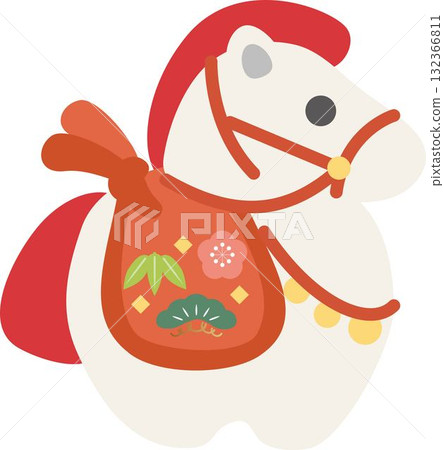 New Year 2026, Year of the Horse, New Year's Card Material, Cute Japanese-style Illustration of a Horse Clay Bell, Auspicious Item, New Year's Decoration, Pine, Bamboo, and Plum 132366811