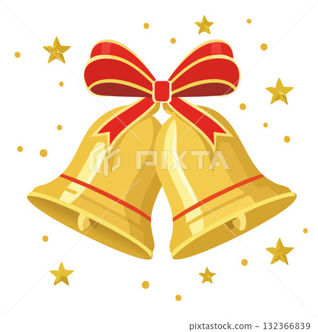 Christmas Bells Vector Illustration - Golden Holiday Bell with Red Ribbon Christmas Bells Vector Illustration - Golden Holiday Bell with Red Ribbon 132366839