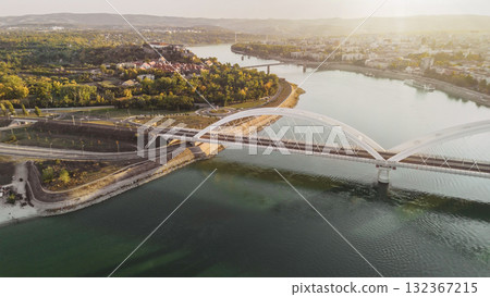 Drone View of Petrovaradin Fortress and Zezelj Bridge 132367215
