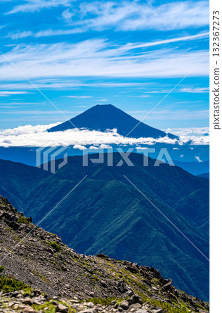Mount Fuji seen from the summit of Mt. Hijiri (formerly Mt. Hijiri) Climbing Mt. Hijiri and Mt. Usagi in the Southern Alps 132367273