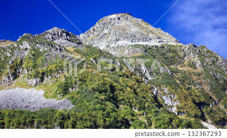北阿爾卑斯的秋天:通往唐澤冰斗的道路,從元屋橋眺望北穗高山和落戶 北阿爾卑斯的秋天:通往唐澤冰斗的道路,從元屋橋眺望北穗高山和落戶 132367293