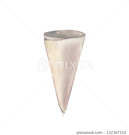 Rolled craft paper cone for flowers or gift wrapping. Hand-painted watercolor illustration isolated on white background. Perfect for floral shop branding, packaging design, invitations 132367329