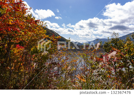 福島縣大內水壩的秋景 132367476