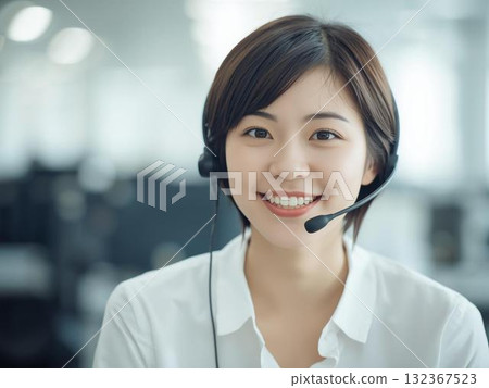 關於收入談話的運營商的一名年輕女子 132367523