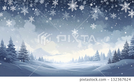 AI-generated winter illustration of falling snowflakes 132367624